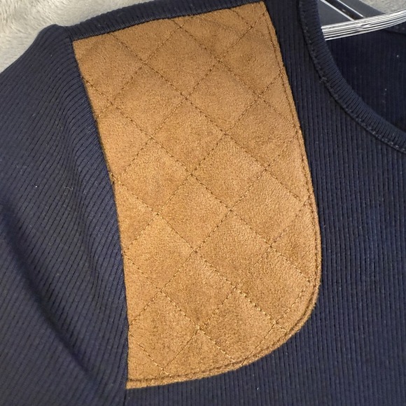 Y2K Lauren Ralph Lauren PS Navy  Ribbed‎ Top with Brown Quilted Shoulder Patch - Picture 5 of 7